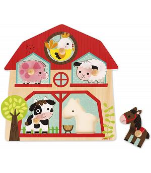 Janod J07079 - La Granja Puzzle musical de madera, 5 piezas